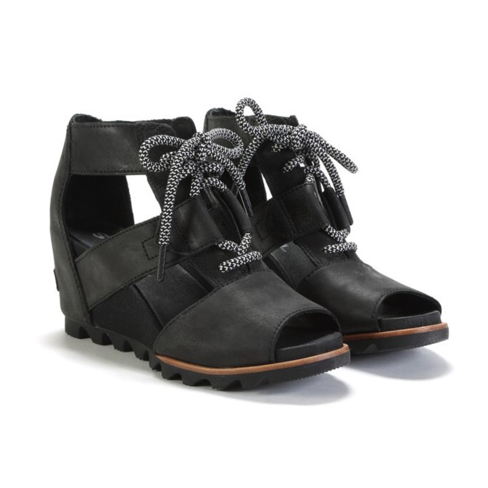 Sorel |Joanie Lace Wedge Sandal Black/Sea Salt 5.5